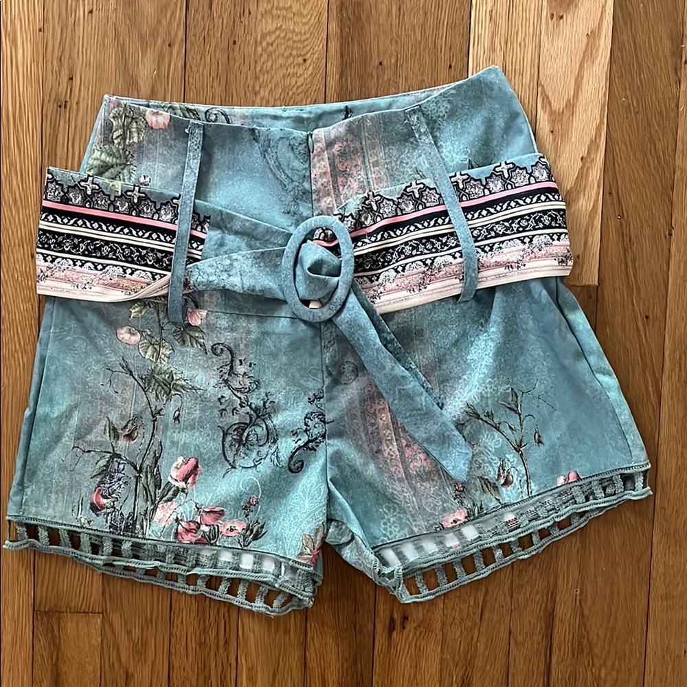 High Waisted Blue and Pink Shorts